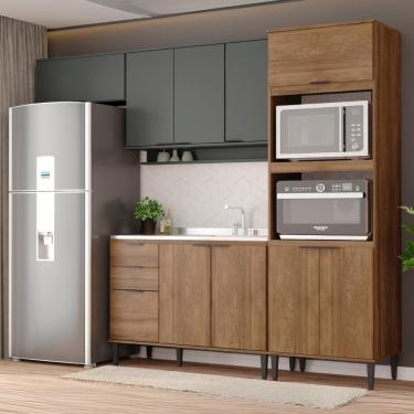 Imagem de Armário De Cozinha Completa Miami Edge Carraro Freijó Com Cinza Titânio