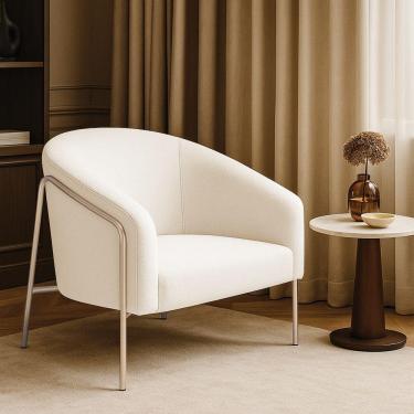 Imagem de Poltrona Sala Industrial Alta Champanhe Stella Bouclê D03 - D'rossi Cor Off White