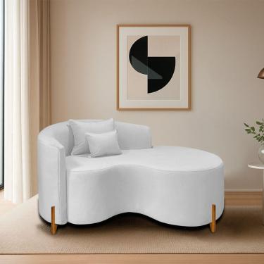 Imagem de Divã Recamier Curvo Sala De Estar Recepção Inglaterra 150cm Pés Madeira Lado Direito Bouclé Cor Branco