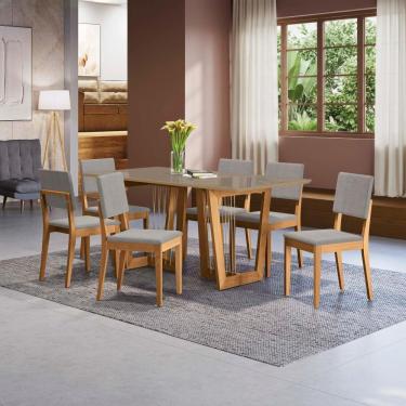 Imagem de Conjunto Sala De Jantar Dora Em Madeira Maciça 6 Cadeiras Boucle Cinza