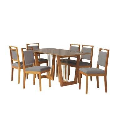 Imagem de Conjunto Sala De Jantar Lina Em Madeira Maciça 6 Cadeiras Boucle Cinza