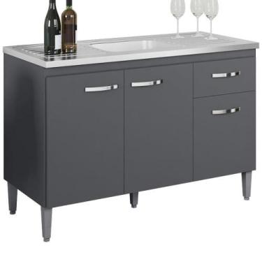 Imagem de Balcao Para Pia Sem Tampo 118 Cm Gabriela Cinza Reajl Móveis Cinza - R