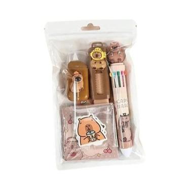 Imagem de Conjunto De Material Escolar Com Padrão De Capivara, Suprimentos Escol
