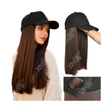 Imagem de Peruca Sintética Longa Ondulada Cacheada Preta E Marrom Com Chapéu Aju