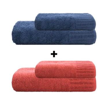 Imagem de Jogo de Toalhas 4 Peças Banhão Velour 500g Camesa, Azul marinho + Vinh