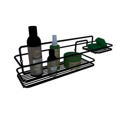 Imagem de Suporte Fixo Porta Shampoo Sabonete Banheiro Aço Reforçado Preto - Dic