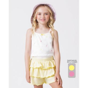 Imagem de Conjunto regata bordado corações shorts saia fresquinho - Amarelo e Rosa - Menina 4 a 14 anos-Feminino