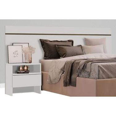 Imagem de Painel Cama Box Madeirado Casal Prime C- 1 Mesa E 1 Gaveta Neve - Novo Horizonte