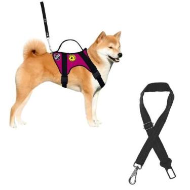 Imagem de Peitoral Para Cachorro Com Cinto De Segurança Veicular Coleira Tática 