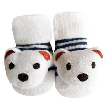Imagem de Meia Antiderrapante Para Bebê 3D Bichinhos Menino Plin Baby, Urso bran