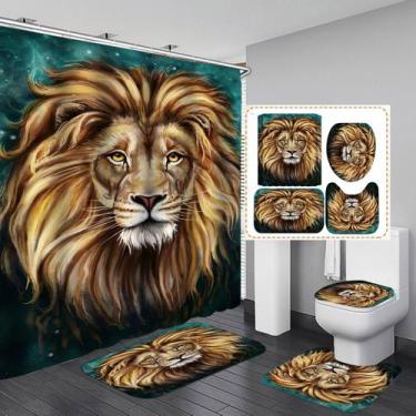 Imagem de Conjunto de banheiro Majestic Lion Poliéster Impermeável - yiweisai