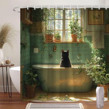 Imagem de Cortina de chuveiro Black Cat com banheira verde 180x200cm poliéster -