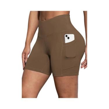 Imagem de Shorts De Yoga De Cintura Alta Para Mulheres Com Bolsos, Efeito Levant