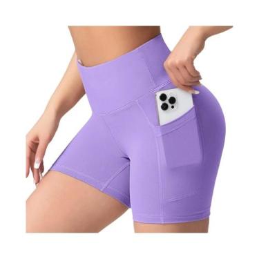 Imagem de Shorts De Yoga De Cintura Alta Para Mulheres Com Bolsos, Efeito Levant