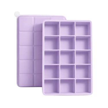 Imagem de SYMEON Forma de Gelo Silicone Com Tampa Livre de BPA Flexivel 15 Cubos de 27ml Cada Prática Resistente e Reutilizável Forma Para Papinha Gelatina Frutas (LILAS)