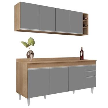 Imagem de Armário Aéreo Nevada e Balcão 180cm com Tampo Dallas Castanho/Cza - Lu