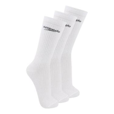 Imagem de Kit com 3 Pares de Meias Esportiva Cano Longo Speedo 8027, Branco, 39-