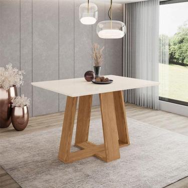 Imagem de Mesa De Jantar Lins 120 Cm Ambiente Canto Reto Sem Vidro Nature Off White - Henn