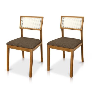 Imagem de Kit 02 Cadeiras de Jantar e Living Millie com Tela Natural Estofada Linho - Desk Design