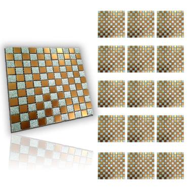 Imagem de Pastilha De Vidro Kit 15 Uni Adesiva Parede Cozinha Sala Banheiro Decorativa Moderna Requintado Facil Aplicacao Reforma