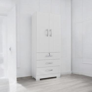 Imagem de Guarda Roupa Solteiro Louvre 2 Portas 2 Gavetas MDF Branco Mobiliar Home Shop