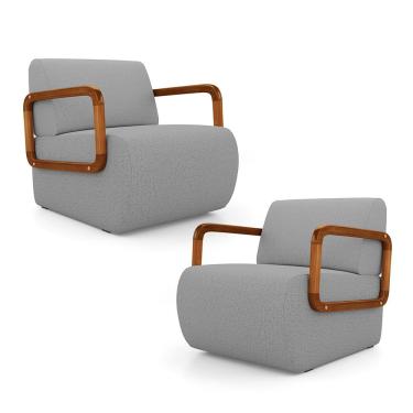 Imagem de Kit 02 Poltronas Decorativas Orgânica Living Kavya Linho Cinza Desk Design