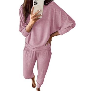 Imagem de Conjunto de Moletom PRETTYGARDEN Feminino 2 Peças Canelado Rosa XXL