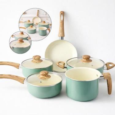 Imagem de Jogo de Panelas Cerâmica 5 Peças Verde Antiaderente Premium Tampas de 