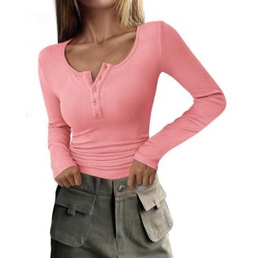 Imagem de Camisa PRETTYGARDEN 2025 Henley Slim Manga Longa Rosa M