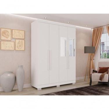 Imagem de Guarda Roupa Solteiro Recife 4 Portas 2 Gavetas Branco MDP - SALLÊTO M