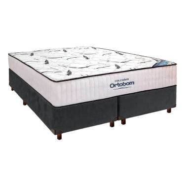 Imagem de Cama Box Cinza + Colchão Queen High Foam Ortobom