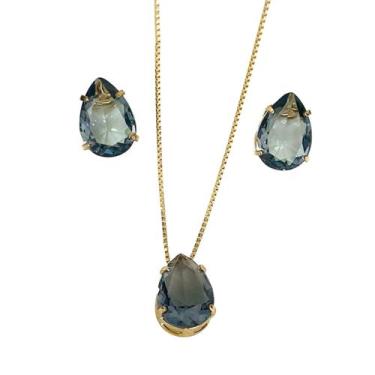 Imagem de Conjunto Brincos+colar Gota Folheado A Ouro Fumê - FAMA FOLHEADOS