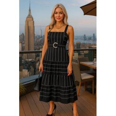 Imagem de Vestido midi linho - viscose mayara - THATI GUTIERREZ, Preto listrado,