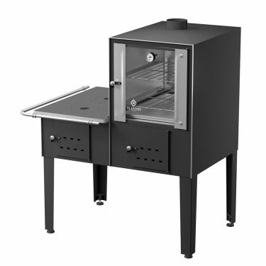 Imagem de Forno Acoplado a Lenha 4 Bocas Elevare Industrial N°01 Esquerdo com Chapa Superior de Ferro Fundido Preto