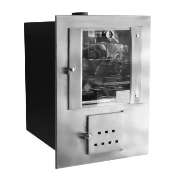 Imagem de Forno a Lenha de Embutir Elevare Industrial Frente Inox Escovado Preto com Porta de Vidro Temperado