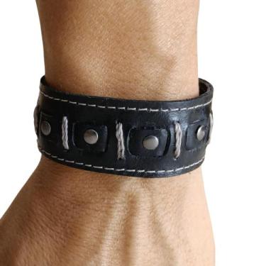 Imagem de Bracelete Pulseira Masculina Couro Genuíno Fivela Ajustável RMarq Coll