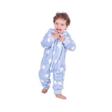Imagem de Macacão bebê fofinho estampado com capuz - baby joy, G 6 Á 9 MESES, Az
