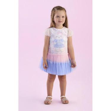 Imagem de Vestido Infatntil Belle Rose Estampa Ursinha Saia em Tule - Petit Cher