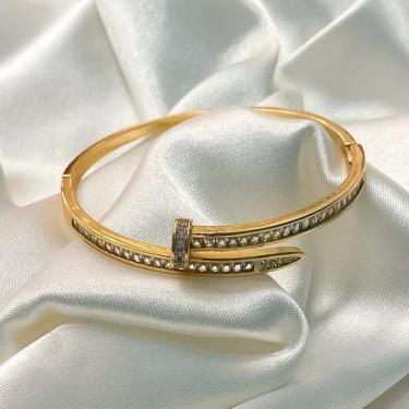Imagem de Bracelete luxo prego cravejado zircônia retangulares banhado a ouro 18