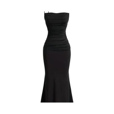 Imagem de Vestido Feminino Elegante Sem Mangas Com Detalhes Franzidos, Cor Sólid