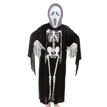 Imagem de Fantasia Esqueleto Caveira Infantil Tunica Halloween - Belos e Belas