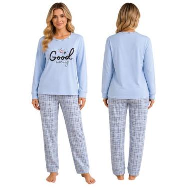 Imagem de Pijama Feminino Aveludado Manga Longa Super Confortável Cor:Azul BebêT