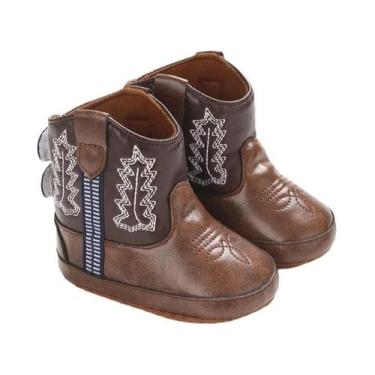 Imagem de Botas De Couro Antiderrapantes Para Bebês, Botinhas Estilo Cowboy Com 