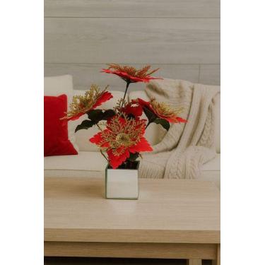 Imagem de Mini Cachepot Espelhado Com Flor Natal Decorativa Vermelha Vermelho - 