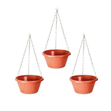Imagem de Kit 3 Vaso Cuia Nobre de Plástico Completo 01 Cerâmica Nutriplan Com Prato e Corrente Decorativo Para Plantas Pendentes - Samambaia Avenca Jiboia