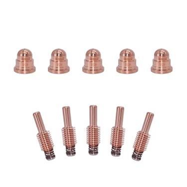 Imagem de 5 peças 220842 eletrodo e 5 peças de bocal de corte fino de ponta 220930 adequado para Powermax 45/65/85/105 cortador de plasma manual/máquina (corrente de corte de plasma fino)