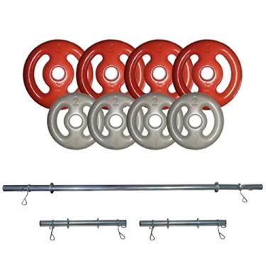 Imagem de Kit Anilhas Revestidas 24 Kg + Barras Com Presilhas