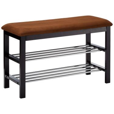 Imagem de Organizador de sapatos de tecido micro preto / chocolate e banco de corredor.