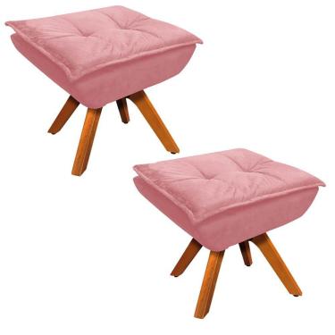 Imagem de Kit 2 Puffs Decorativos Sala de Estar Giratória Giromad Opla Suede Rose - Ibiza