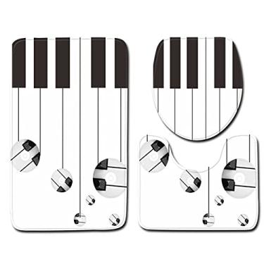 Imagem de Tapete de banheiro de música 3 peças conjunto de banheiro antiderrapante lavável tapete de banheiro de poliéster moderno tapete de piano para banheiro tapete pequeno (45x75cm),6